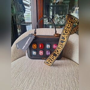 Karl Lagerfeld Simone Camera Crossbody Handbag with Multicolor Gems